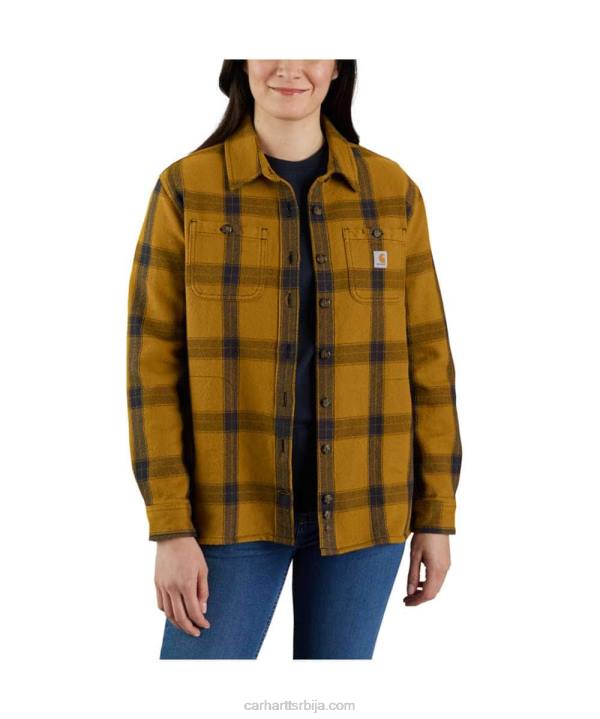 4042L248 Carhartt цархартт бровн широка карирана кошуља од кепера са дугим рукавима Жене