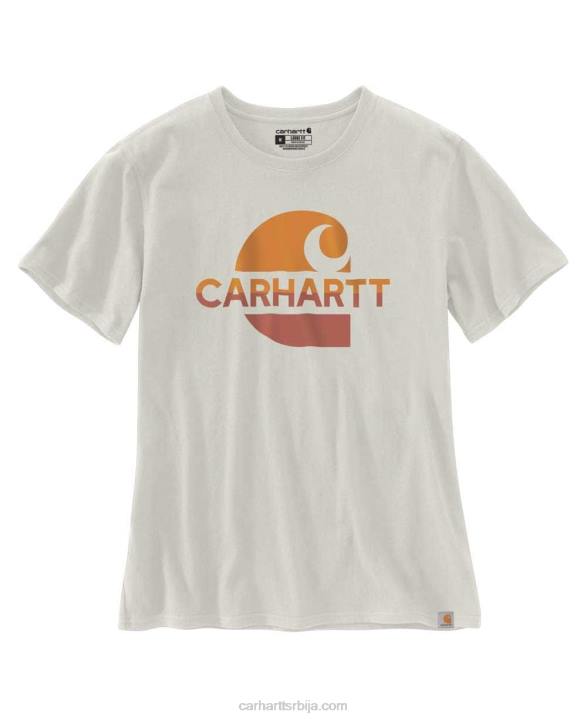 4042L225 Carhartt магента ахат слободна тешка мајица кратких рукава са избледелим графиком "ц". Жене