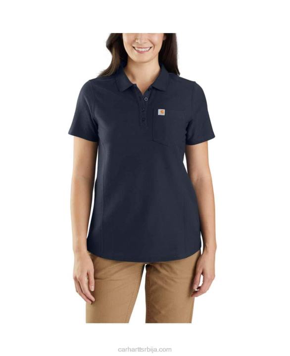 4042L228 Carhartt морнарица в џепни поло кратких рукава средње тежине опуштеног кроја Жене