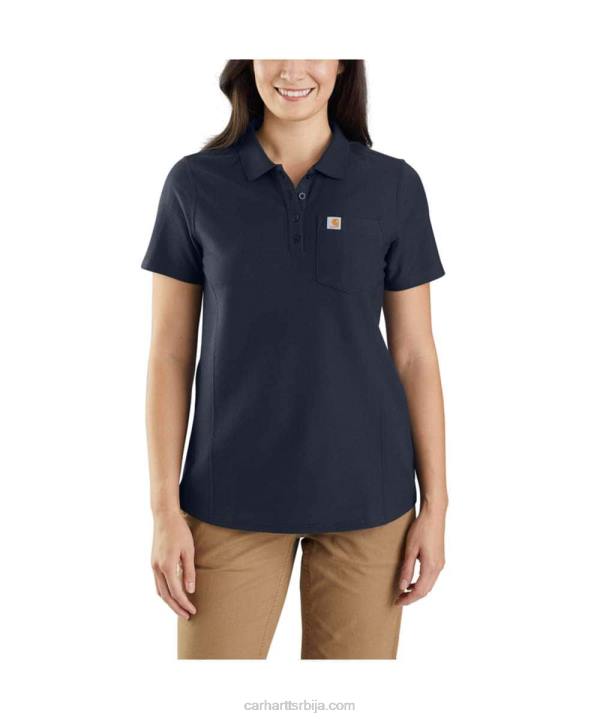 4042L228 Carhartt морнарица в џепни поло кратких рукава средње тежине опуштеног кроја Жене