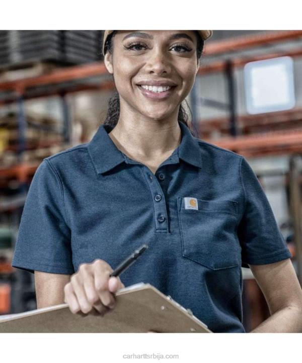 4042L228 Carhartt морнарица в џепни поло кратких рукава средње тежине опуштеног кроја Жене