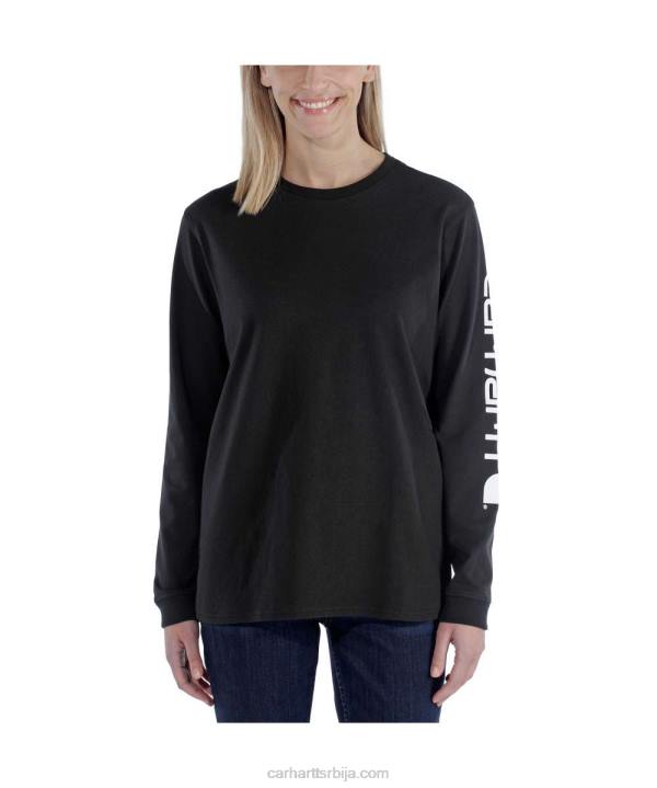 4042L230 Carhartt јасенова ружа слободна тешка мајица дугих рукава са логотипом и графичким рукавима Жене
