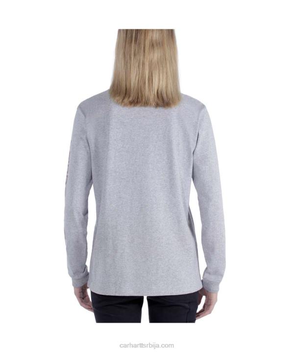 4042L230 Carhartt јасенова ружа слободна тешка мајица дугих рукава са логотипом и графичким рукавима Жене