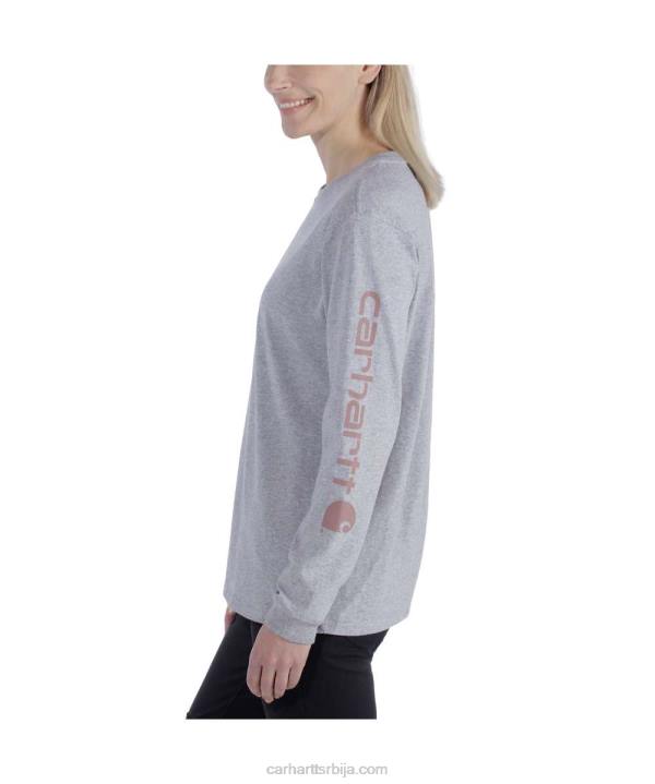 4042L230 Carhartt јасенова ружа слободна тешка мајица дугих рукава са логотипом и графичким рукавима Жене