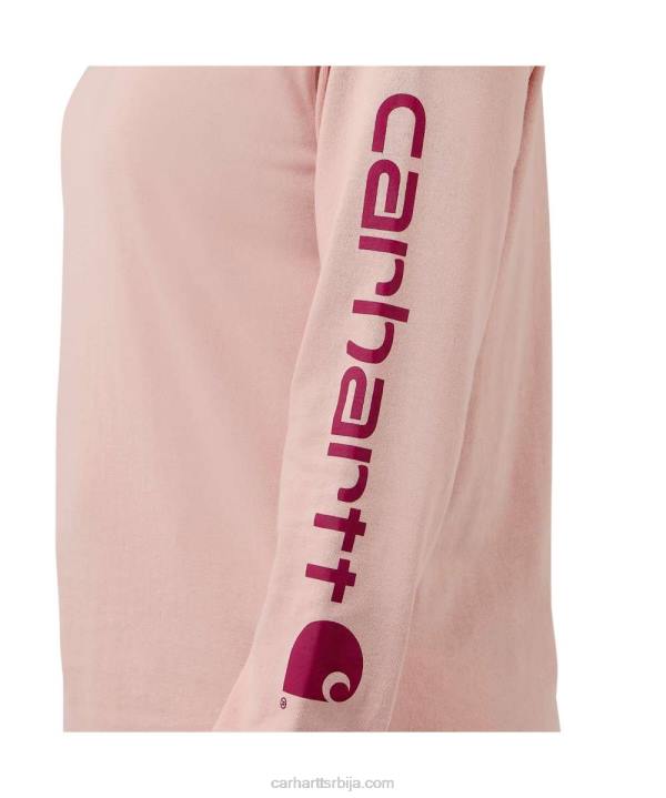 4042L230 Carhartt јасенова ружа слободна тешка мајица дугих рукава са логотипом и графичким рукавима Жене