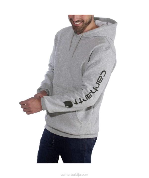 4042L38 Carhartt алпски плави вријесак дуксерица средњег кроја са графичким рукавима са логотипом мушкарци