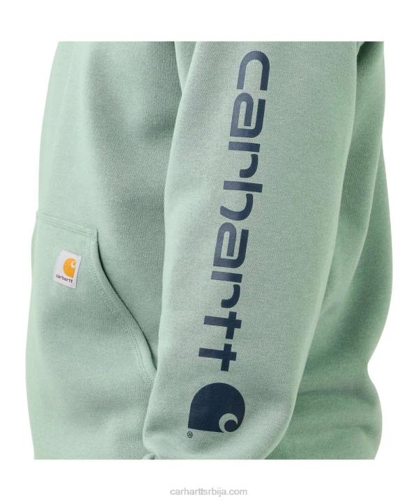 4042L38 Carhartt алпски плави вријесак дуксерица средњег кроја са графичким рукавима са логотипом мушкарци