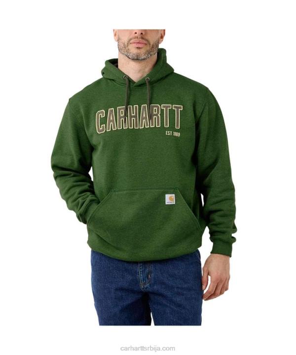 4042L42 Carhartt арборвитае хеатхер Дуксер са графичким логотипом од филца средње тежине мушкарци