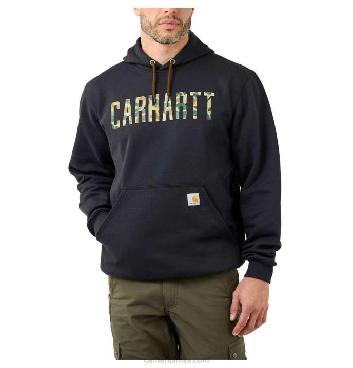 4042L46 Carhartt црн дуксерица средње тежине с цамо логотипом слободног кроја мушкарци