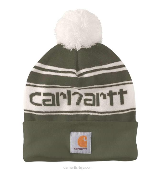 4042L101 Carhartt арборвитае плетена пом-пон капа са манжетама са логом мушкарци