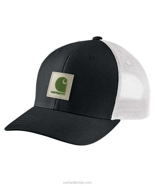 4042L87 Carhartt црне арборвитае робусна капа од кепера са мрежицом са логом мушкарци