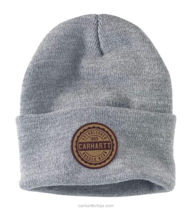 4042L95 Carhartt вријесак сиви плетена капа са закрпама мушкарци
