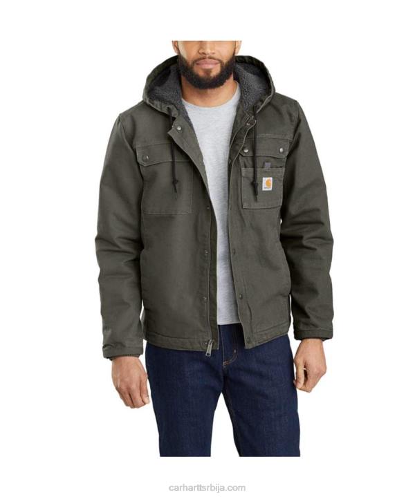 4042L14 Carhartt црн практична јакна опуштеног кроја са праном пачјом шерпом мушкарци