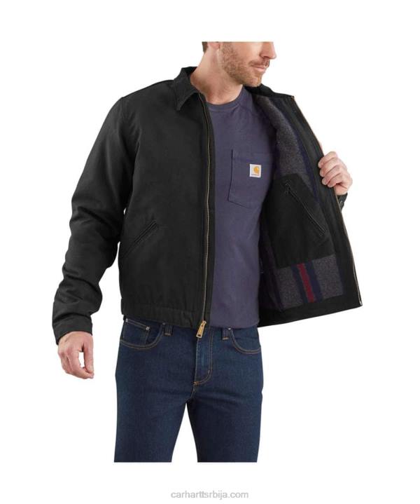 4042L17 Carhartt црн опуштена детроит јакна обложена детроитским ћебетом мушкарци