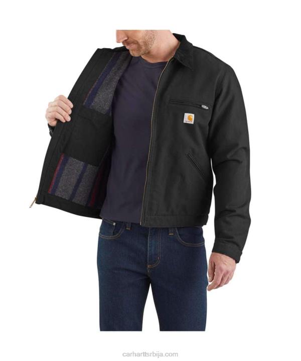 4042L17 Carhartt црн опуштена детроит јакна обложена детроитским ћебетом мушкарци
