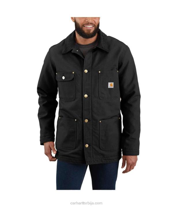 4042L19 Carhartt црн лабави капут од чврсте патке подстављене деком мушкарци