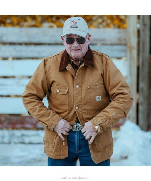 4042L19 Carhartt црн лабави капут од чврсте патке подстављене деком мушкарци