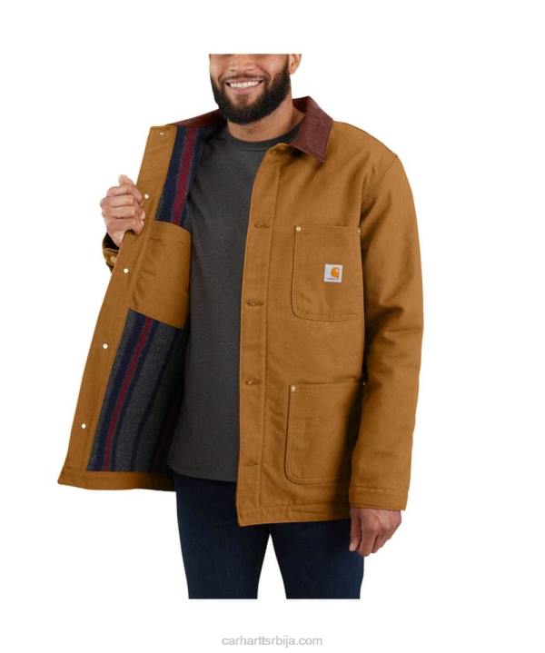 4042L19 Carhartt црн лабави капут од чврсте патке подстављене деком мушкарци