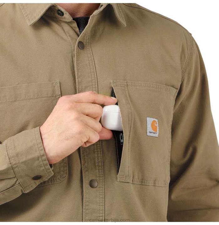 4042L28 Carhartt црн робусна флекс кошуља опуштеног кроја са платненом поставом на укопчавање предње стране јац мушкарци