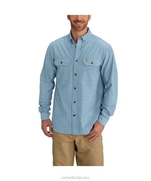 4042L111 Carhartt плави шамбре опуштена шамбре кошуља дугих рукава средње тежине мушкарци