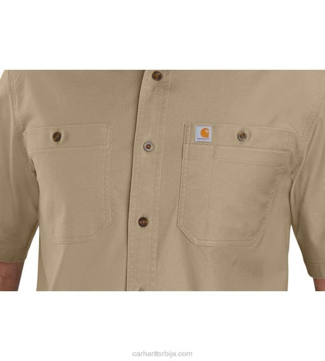 4042L113 Carhartt тамни каки робусна флек ригби радна кошуља кратких рукава мушкарци
