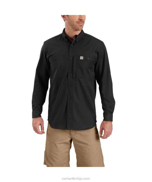 4042L114 Carhartt црн робусна професионална серија опуштеног кроја платнена радна кошуља дугих рукава мушкарци
