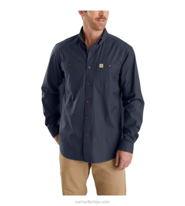 4042L115 Carhartt тамни каки робусна, флек опуштена платнена кошуља дугих рукава средње тежине мушкарци