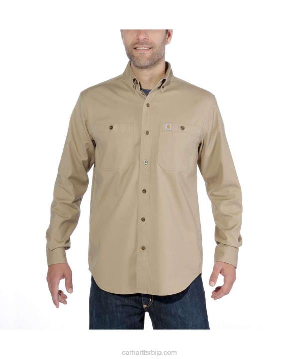 4042L115 Carhartt тамни каки робусна, флек опуштена платнена кошуља дугих рукава средње тежине мушкарци