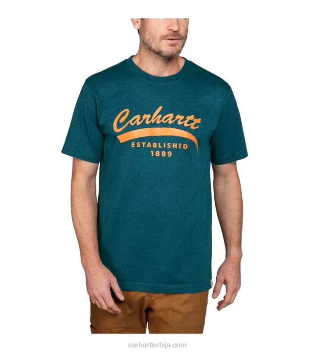 4042L118 Carhartt црн опуштена тешка мајица кратких рукава са графиком мушкарци