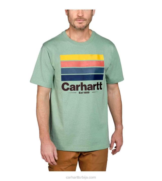 4042L120 Carhartt јаде хеатхер тешка мајица кратких рукава са графиком опуштеног кроја мушкарци