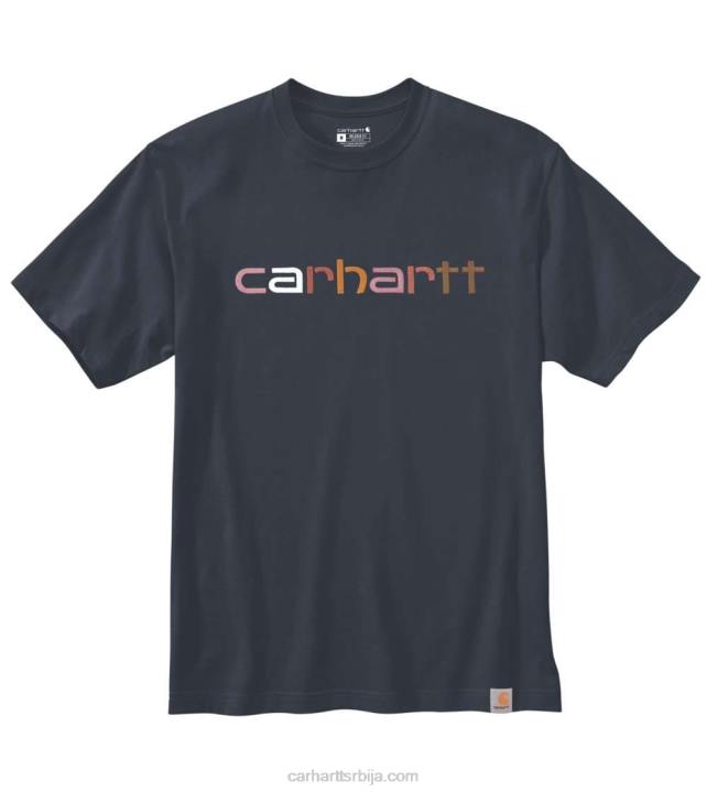 4042L121 Carhartt морнарица Тешка мајица кратких рукава са логотипом опуштеног кроја мушкарци