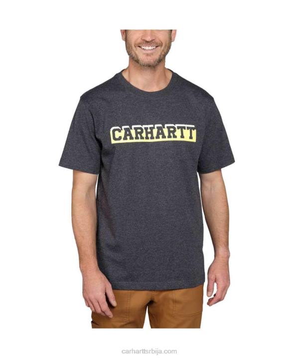 4042L122 Carhartt угљенични вријесак Тешка мајица кратких рукава са логотипом опуштеног кроја мушкарци
