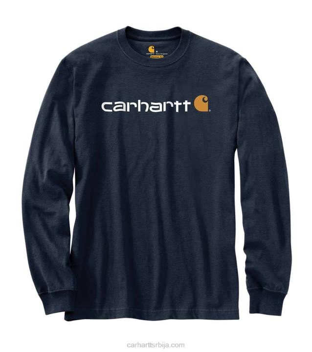 4042L128 Carhartt црн опуштена тешка мајица дугих рукава са графичким логотипом мушкарци