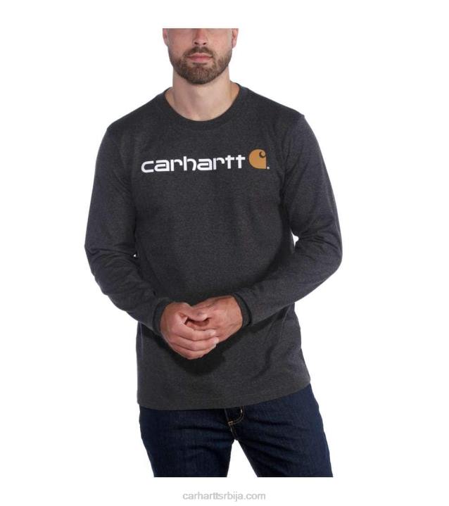 4042L128 Carhartt црн опуштена тешка мајица дугих рукава са графичким логотипом мушкарци