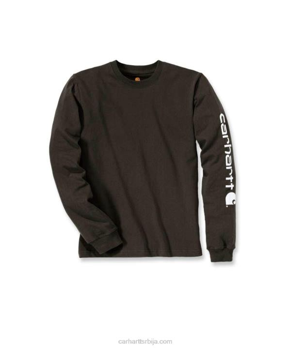 4042L130 Carhartt црн опуштена тешка мајица дугих рукава са логотипом и графичким рукавима мушкарци