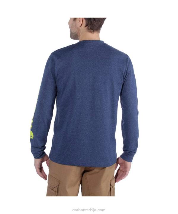4042L130 Carhartt црн опуштена тешка мајица дугих рукава са логотипом и графичким рукавима мушкарци