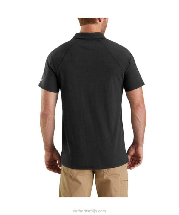4042L131 Carhartt црн јака џепна поло мајица кратких рукава средње тежине опуштеног кроја мушкарци