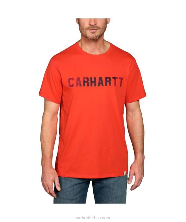 4042L133 Carhartt азурно плава јака мајица са графичким логотипом и кратким рукавима средње тежине опуштеног кроја мушкарци