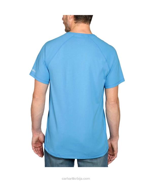 4042L133 Carhartt азурно плава јака мајица са графичким логотипом и кратким рукавима средње тежине опуштеног кроја мушкарци