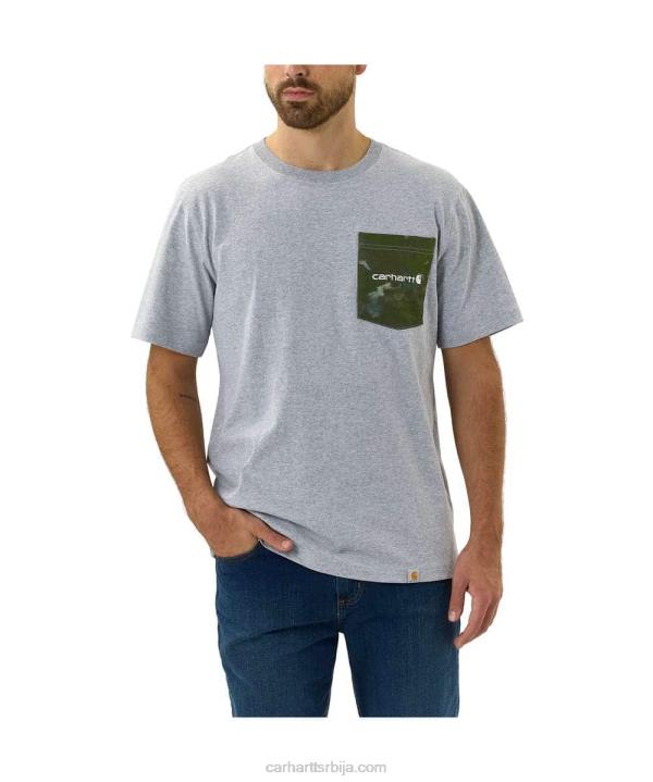 4042L135 Carhartt вријесак сиви тешка мајица кратких рукава с кратким рукавима опуштеног кроја са графичким дизајном мушкарци