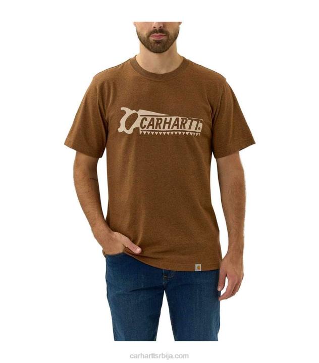 4042L138 Carhartt угљенични вријесак тешка мајица кратких рукава са графиком опуштеног кроја мушкарци