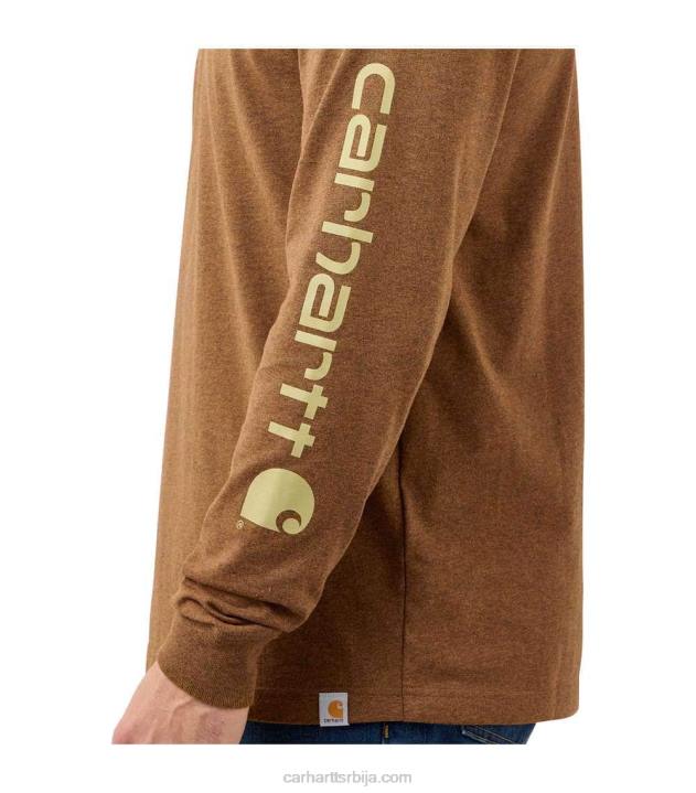 4042L141 Carhartt науљени орах вријесак опуштена тешка мајица дугих рукава са цамо логотипом са графиком мушкарци