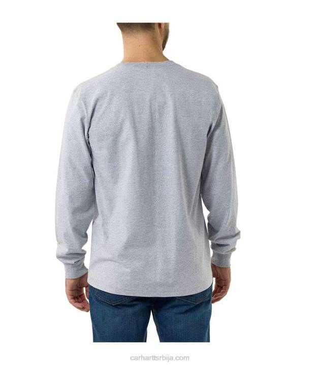 4042L143 Carhartt вријесак сиви тешка мајица дугих рукава са графиком опуштеног кроја мушкарци