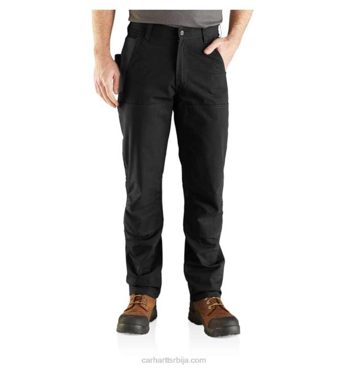 4042L57 Carhartt црн челичне робусне флекс опуштене радне панталоне са дуплим предњим делом мушкарци