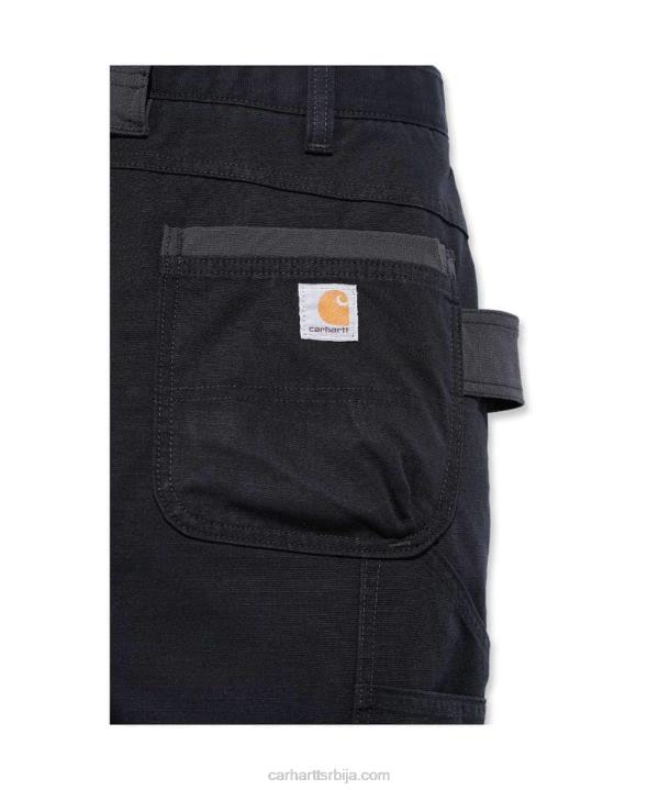 4042L57 Carhartt црн челичне робусне флекс опуштене радне панталоне са дуплим предњим делом мушкарци
