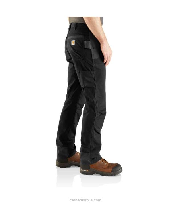 4042L57 Carhartt црн челичне робусне флекс опуштене радне панталоне са дуплим предњим делом мушкарци