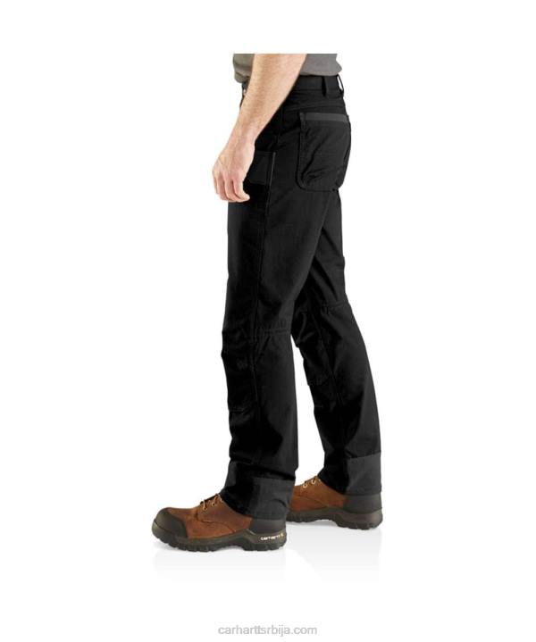 4042L57 Carhartt црн челичне робусне флекс опуштене радне панталоне са дуплим предњим делом мушкарци