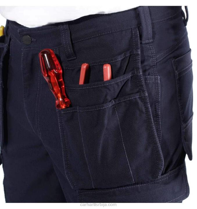4042L62 Carhartt црн челичне робусне флек радне панталоне са двоструким предњим деловима са више џепова мушкарци