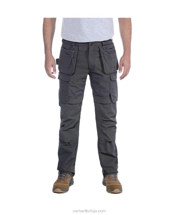 4042L62 Carhartt црн челичне робусне флек радне панталоне са двоструким предњим деловима са више џепова мушкарци