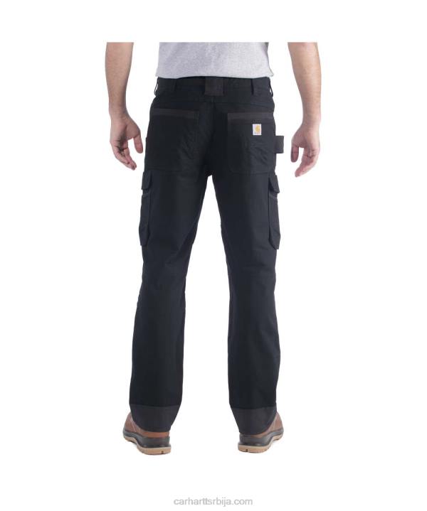 4042L64 Carhartt црн челичне робусне флекс опуштене радне панталоне са дуплим предњим делом мушкарци
